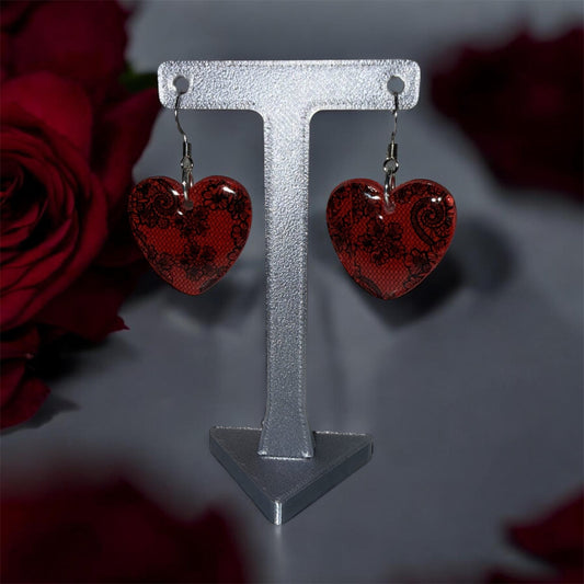 Crimson Lace Heart Drops