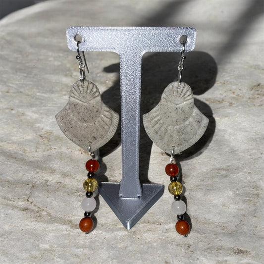 Amber Balance – Granite Beaded Drop Earrings