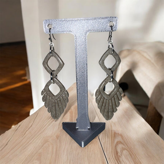 Modern Relic – Geometric Cutout Granite Earrings