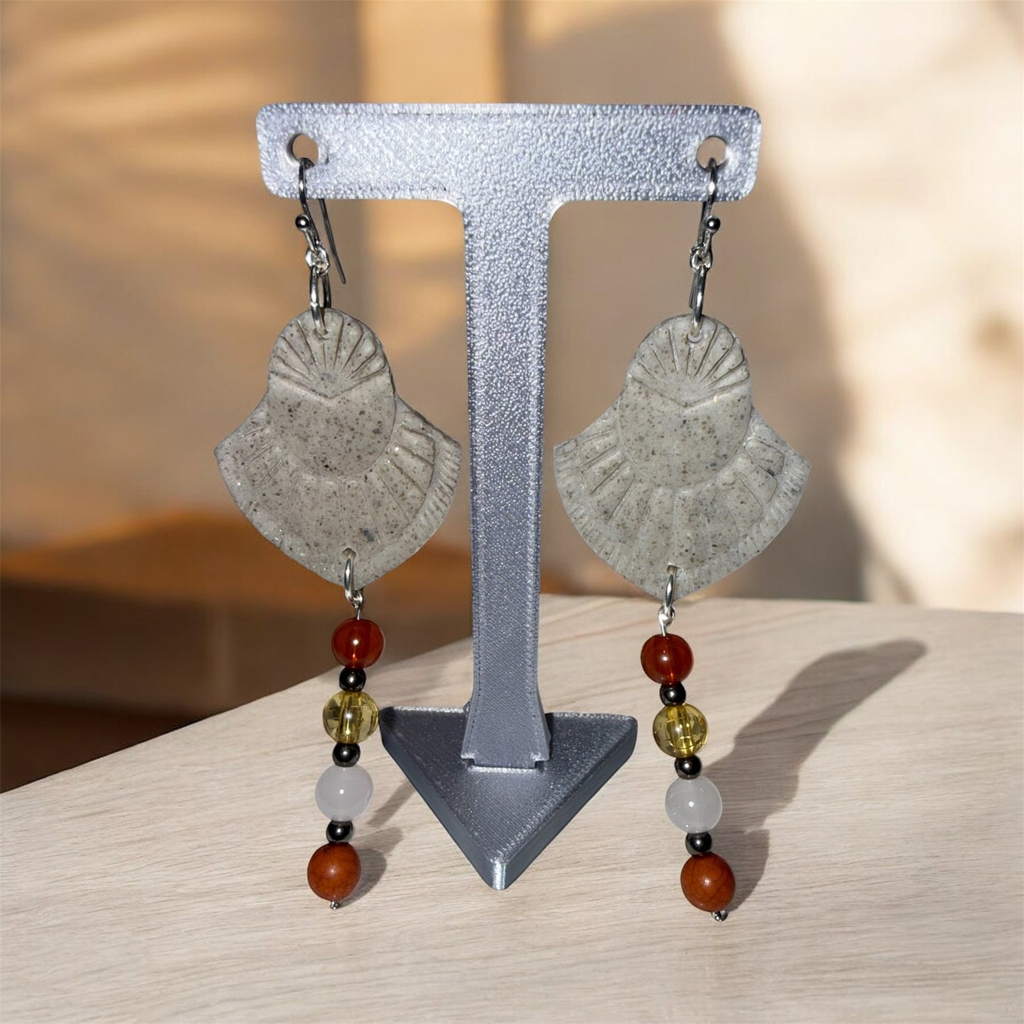 Amber Balance – Granite Beaded Drop Earrings