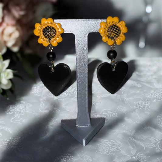 Midnight Bloom Heart Earrings