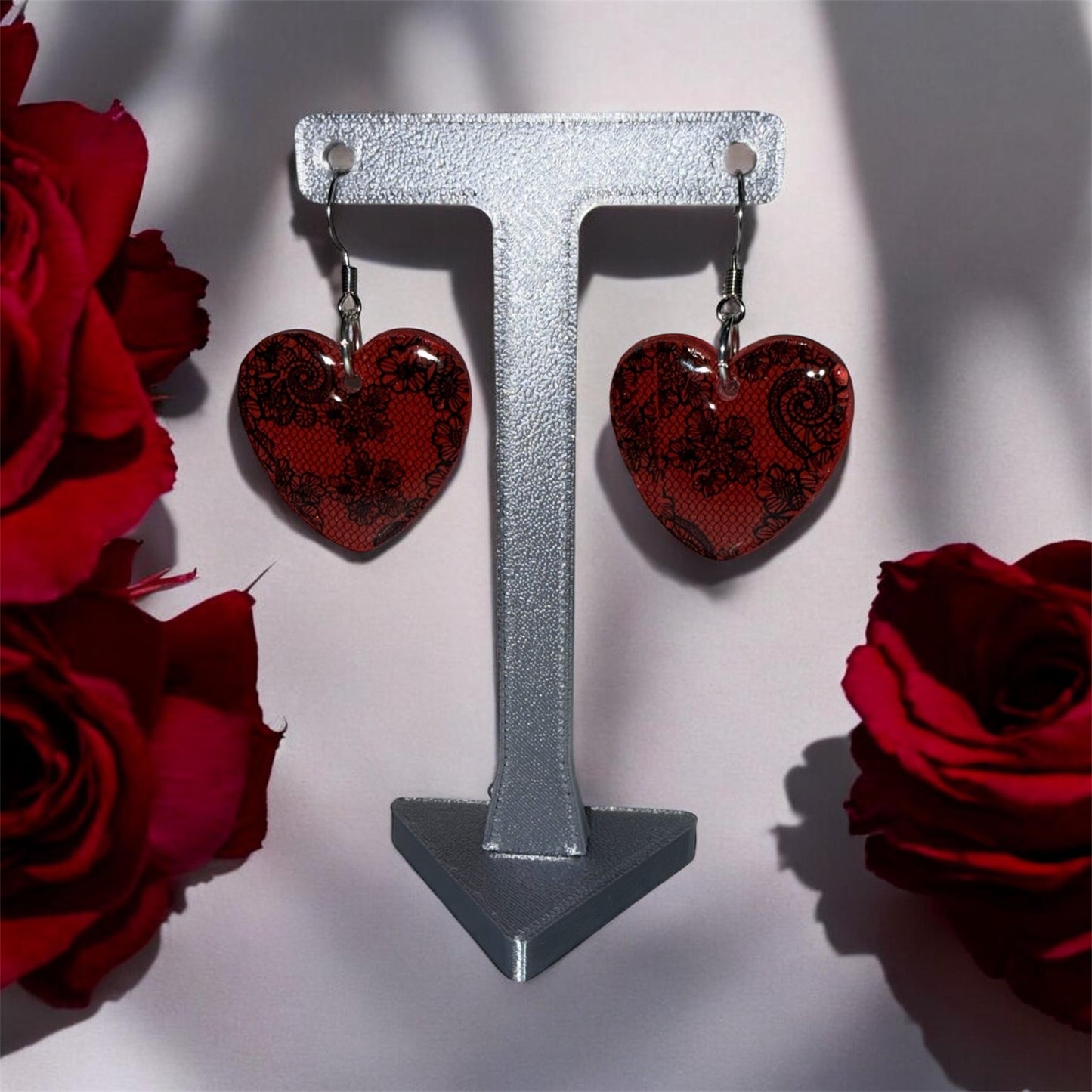 Crimson Lace Heart Drops