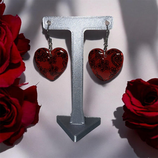 Crimson Lace Heart Drops
