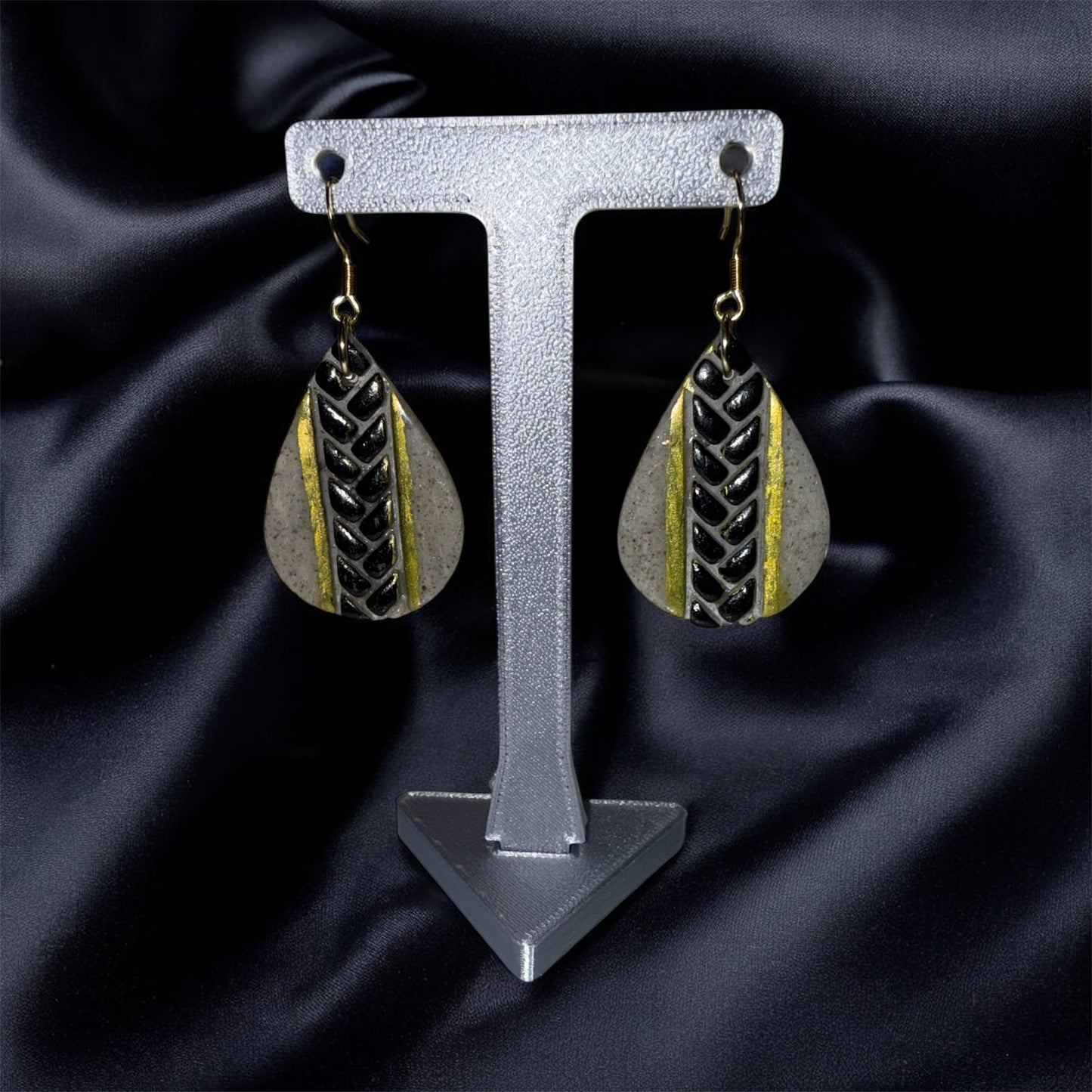 Onyx Trail – Granite & Black Inlay Earrings