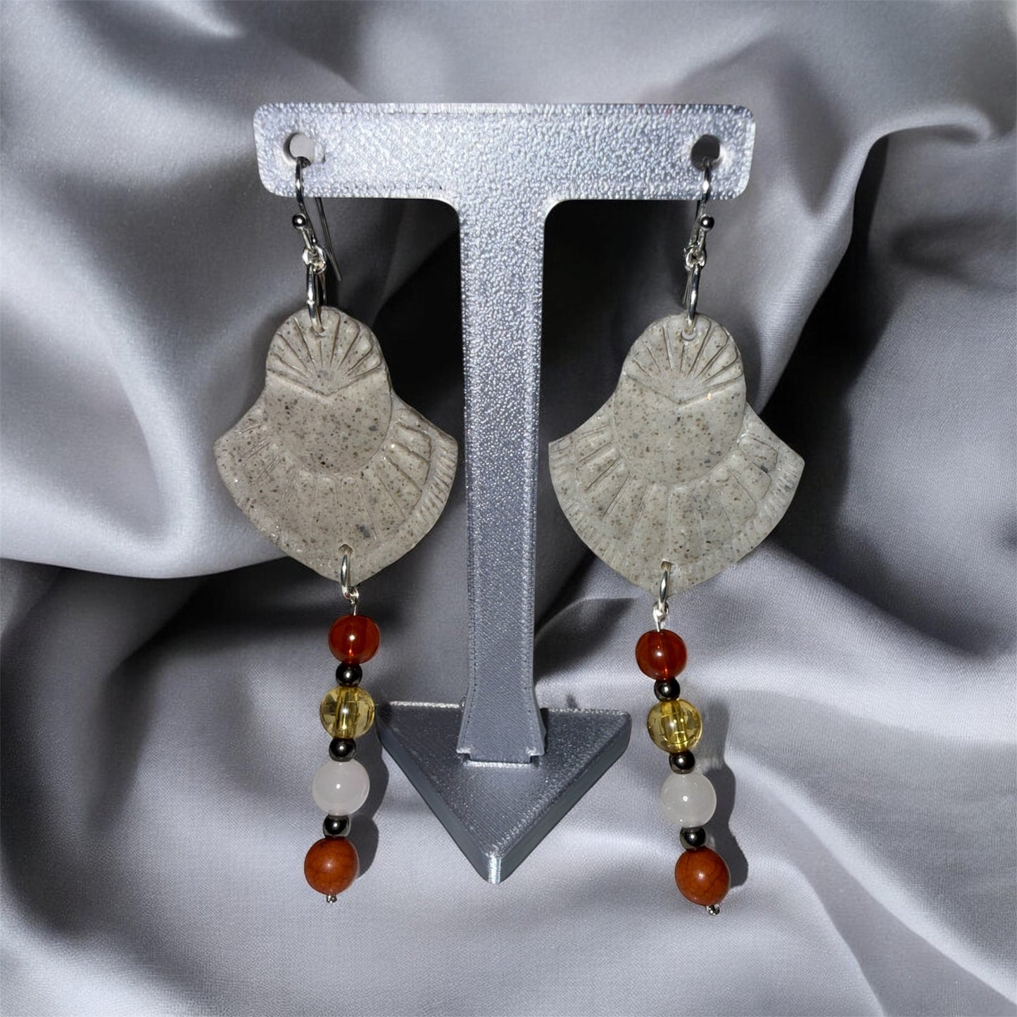 Amber Balance – Granite Beaded Drop Earrings